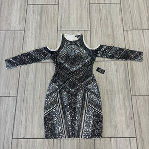NWT Express Aztec Sequin Dress Silver Holiday Cocktail Size Small